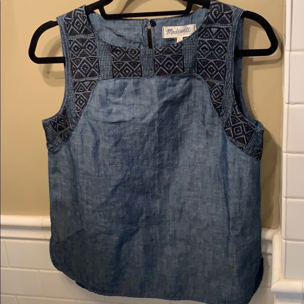 madewell chambray tank with embroidery